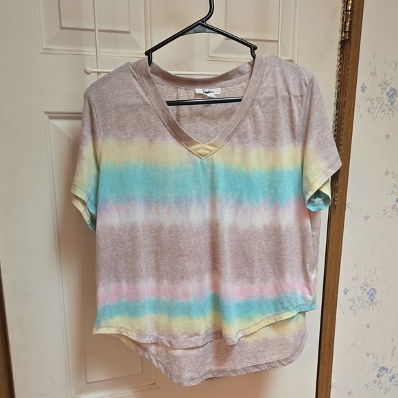 Roudelain Tops - Multicolored Crop Tee with V-Neck and Relaxed Fit